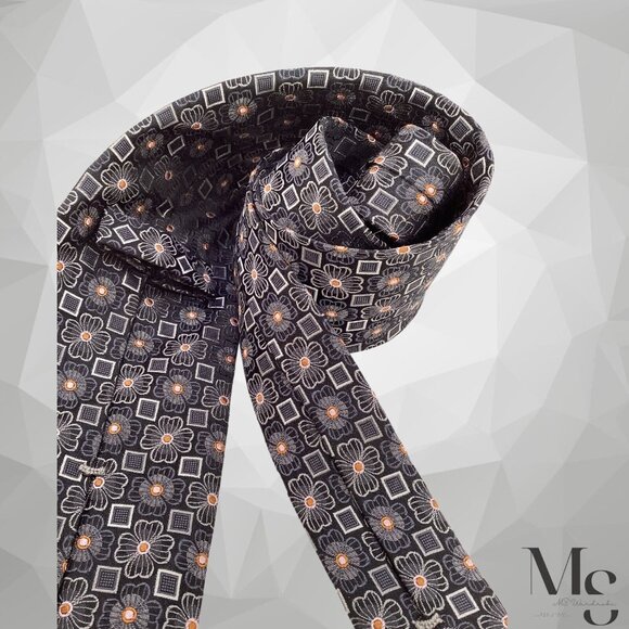 ZEGNA Men ERMENEGILDO ZEGNA Gray Floral Luxury Silk Tie Made In Italy W: 3.5\